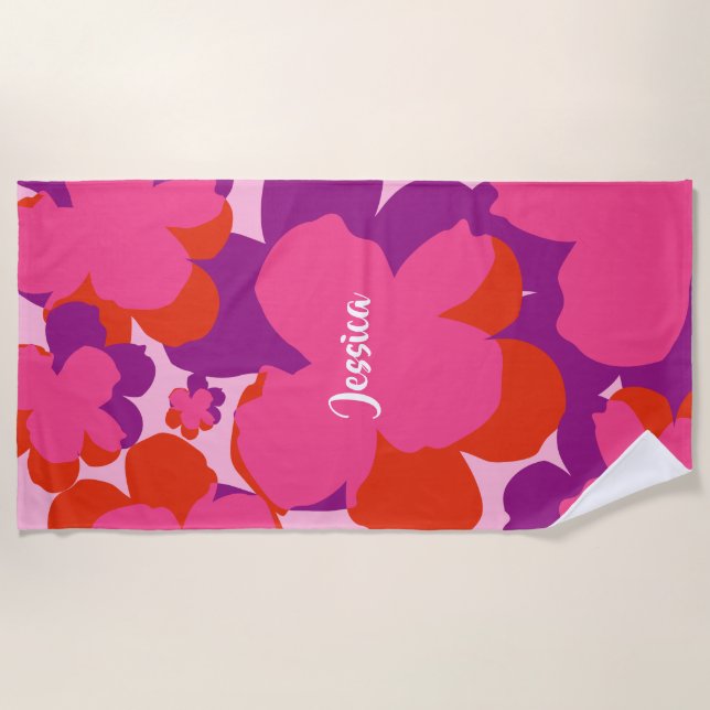 Toalha De Praia Serviette de plage Popflower rose/violet (Frente)