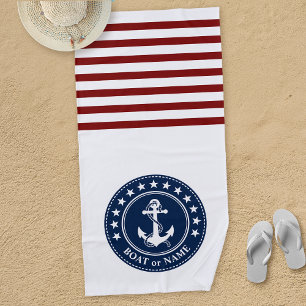 Toalha De Praia Seu nome de barco Anchor Stars Stripes Azul Branco