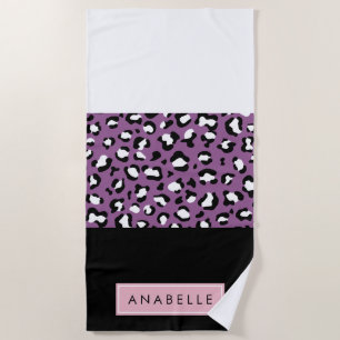 Toalha De Praia Seu Nome - Leopardo Detectado, Stripes - Roxo