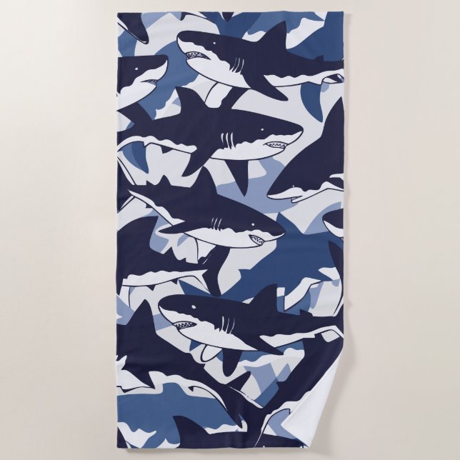 Toalha De Praia Shark Pattern – Blue Ocean Design (Frente)