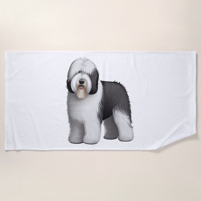 Toalha De Praia Sheepdog 10 antigo inglês (Frente)
