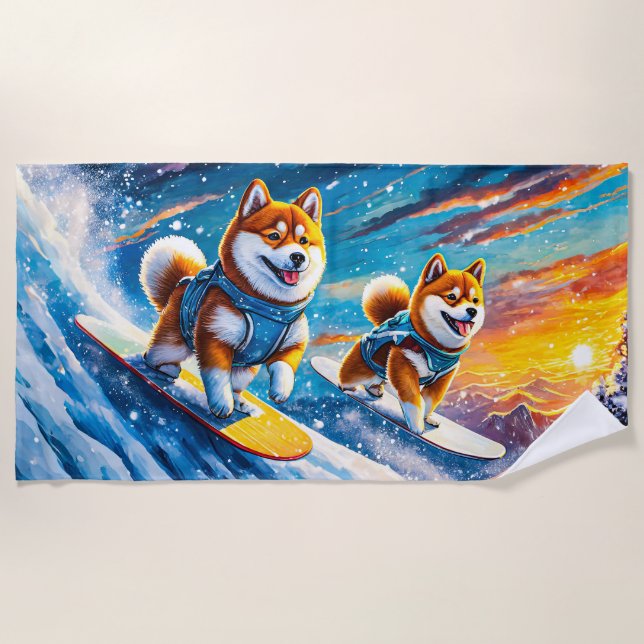Toalha De Praia Shiba Inu no Snowboards Design por Rich AMeN Gill (Frente)