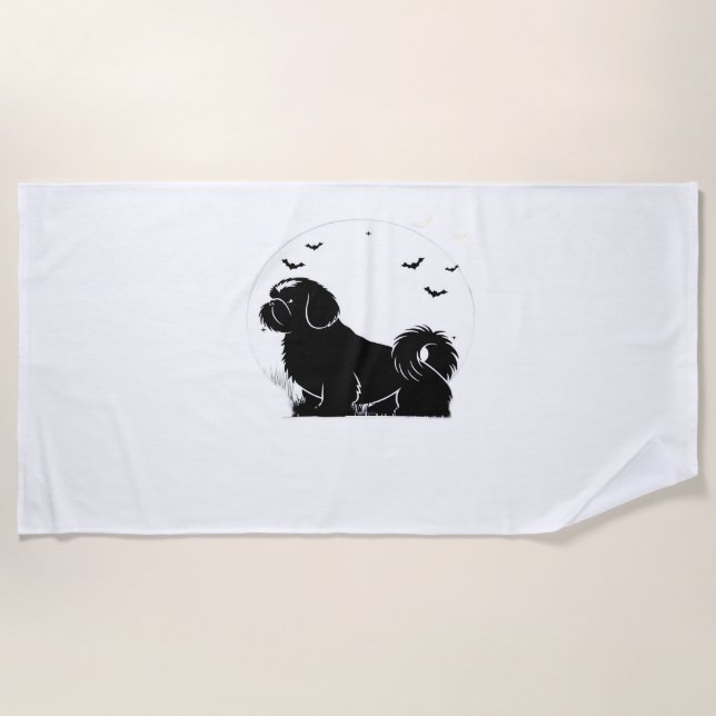 Toalha De Praia Shih Tzu Dog - Halloween Moon Silhouette Classic T (Frente)