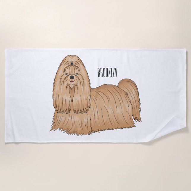 Toalha De Praia Shih tzu long hair dog cartoon illustration (Frente)