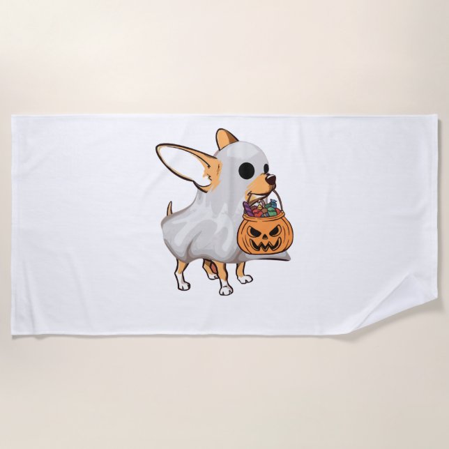 Toalha De Praia Shirt Chihuahua Ghost Pumpkin Halloween (Frente)