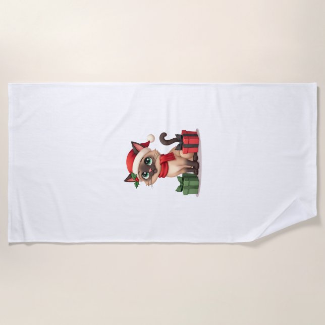 Toalha De Praia Siamese Cat Xmas Holiday Santa Siamese Cat Christm (Frente)