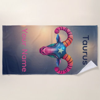 Toalha De Praia Signo Astrológico Personalizado de Touro