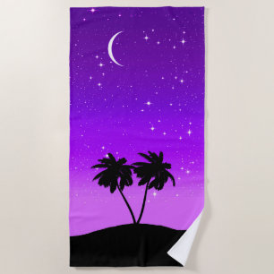 Toalha De Praia Silhueta da palmeira no roxo crepuscular