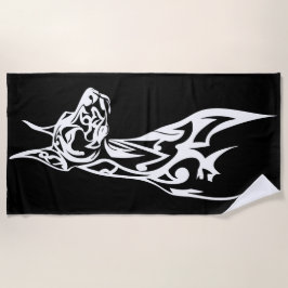 Toalha De Praia Silhueta Tribal Doberman Minimalista Preto Branco