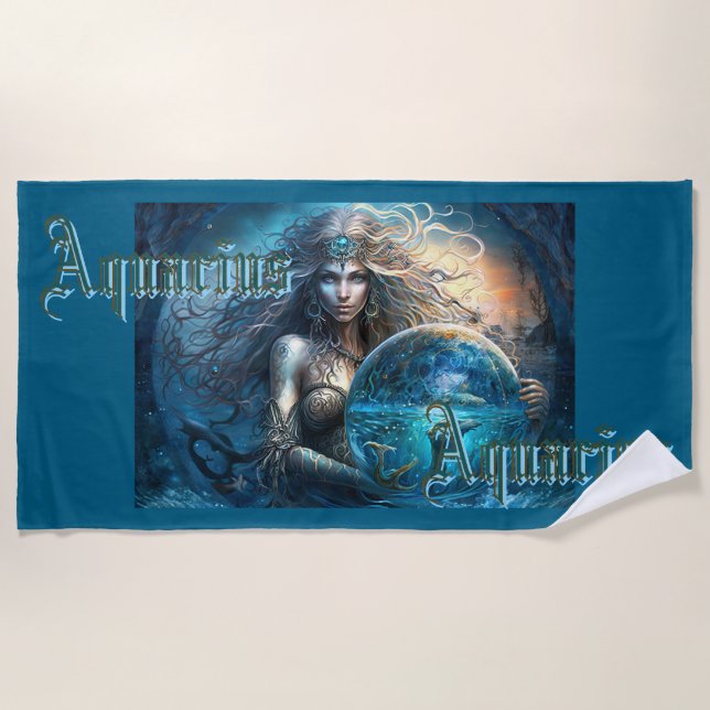 Toalha De Praia Símbolo Aquarius Zodiac (Frente)
