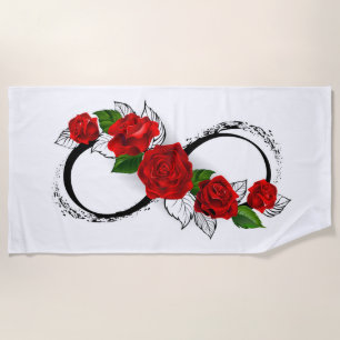 Toalha De Praia Símbolo de Infinito com Rosas Vermelhas