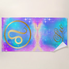 Toalha De Praia Símbolo Zodiac Leo Dourado em Fundo Colorido |