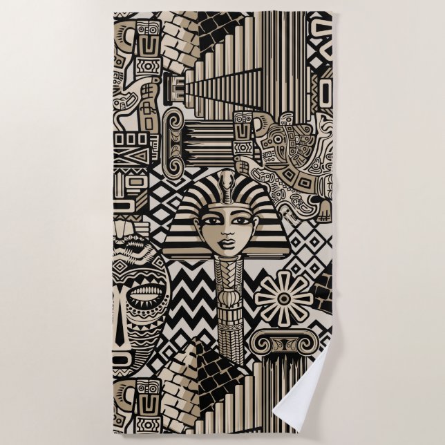 Toalha De Praia Símbolos Históricos Antigos Estilo de Tatuagem (Frente)