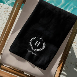 Toalha De Praia Simple Black | Monogram Stylish Modern Minimalist
