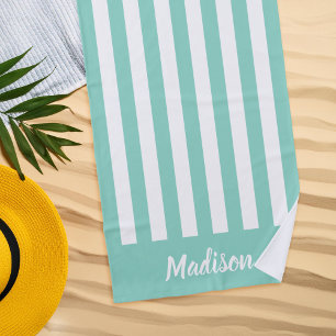 Toalha De Praia Simples Aqua Moderna Stripes Monograma