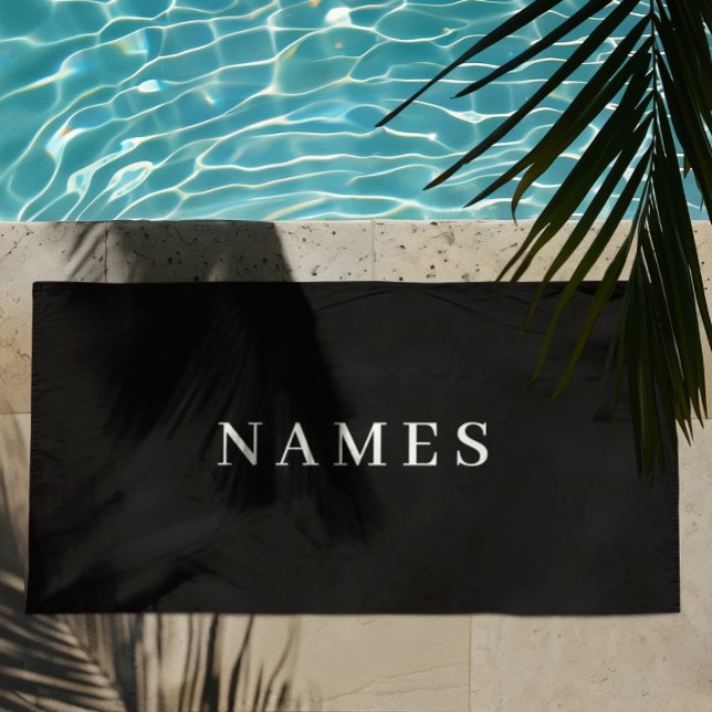 Toalha De Praia Simples Preto Personalizado Adicionar Seu Nome Ele (Criador carregado)