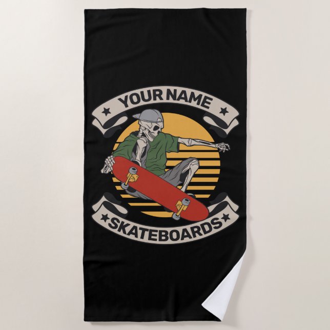 Toalha De Praia Skateboard Personalizada Pega Pele Prendendo Pele (Frente)
