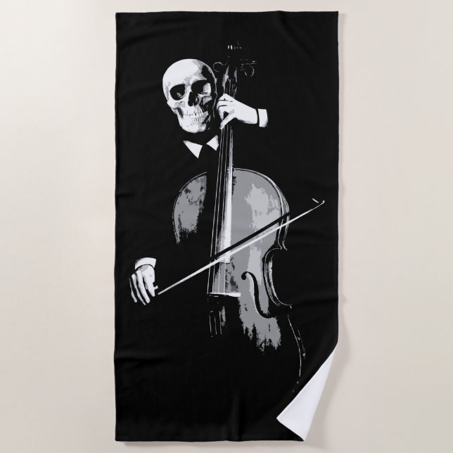 Toalha De Praia Skeleton Cellist Dark Minimal Illustration (Frente)