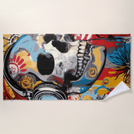 Toalha De Praia Skull With Headphones Urban Music Art