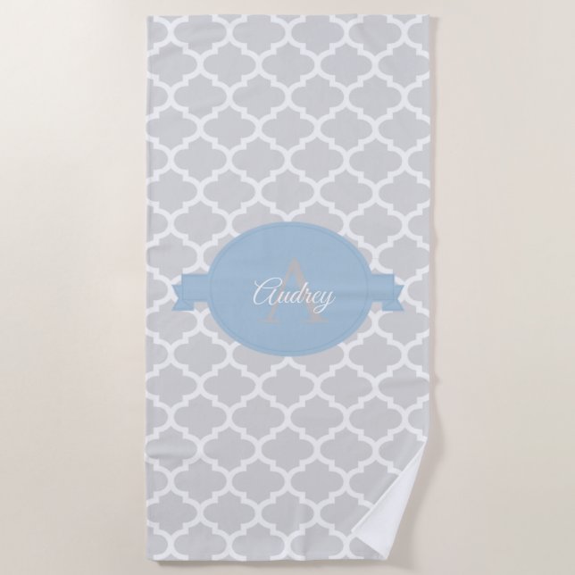 Toalha De Praia Sky Blue Quatrefoil Personalizado Beach Towel (Frente)
