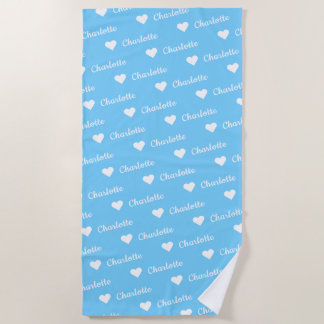 Toalha De Praia Sky Blue Repetindo Nome Script Heart Beach Towel