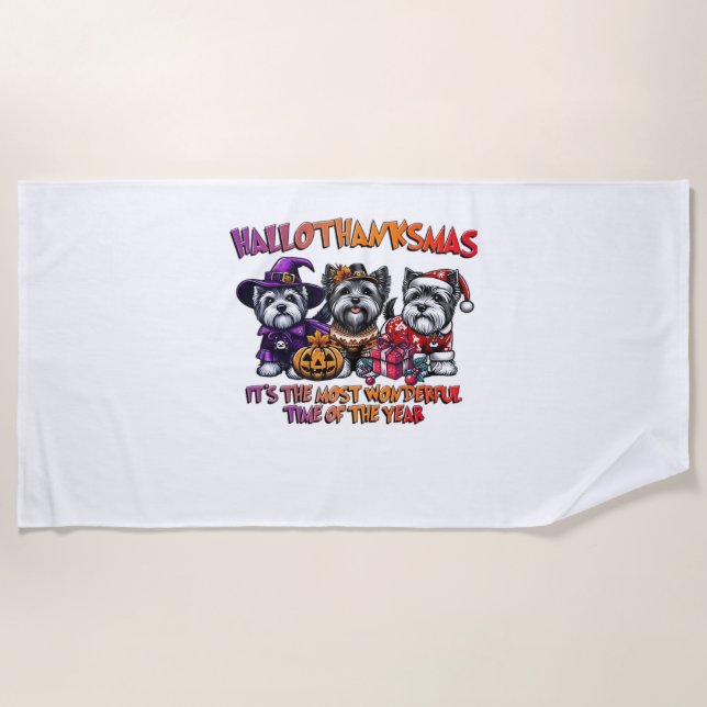 Toalha De Praia Skye Terrier Halloween Ação de Graças Clas (Frente)