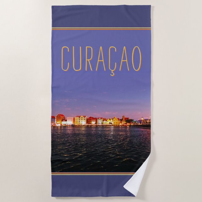 Toalha De Praia Skyline of Willemstad at Night (personalizável) (Frente)