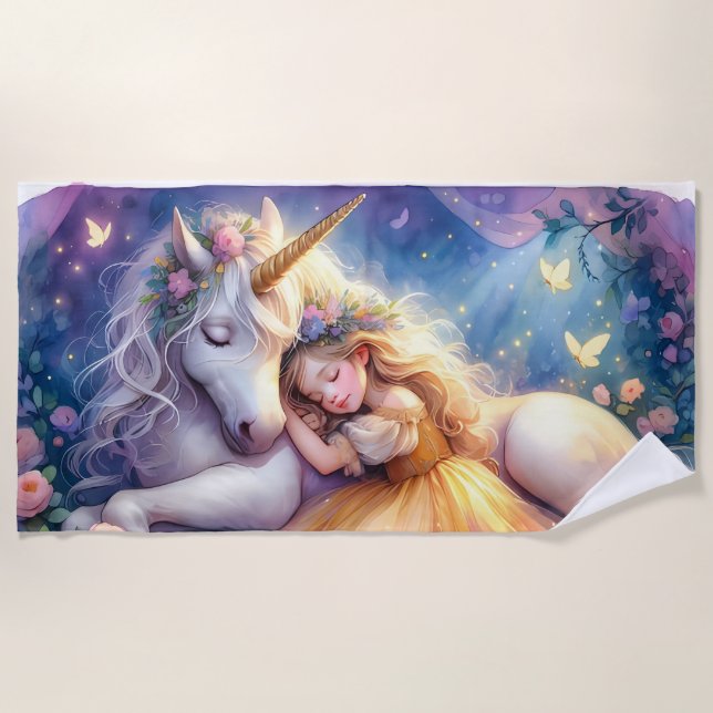 Toalha De Praia Sleeping Girl Unicorn Dreamscape (Frente)