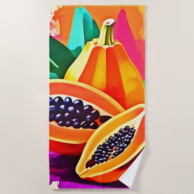 Toalha De Praia Sliced Papaya Pop Art (Frente)