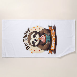 Toalha De Praia Sloth Birthday Shirt Vintage Cake Animal Graphic