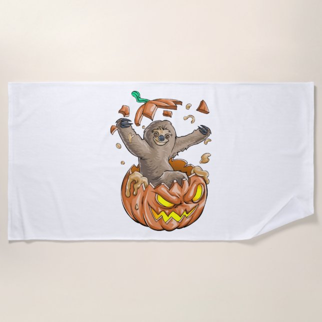 Toalha De Praia Sloth Pumpkin Halloween (Frente)