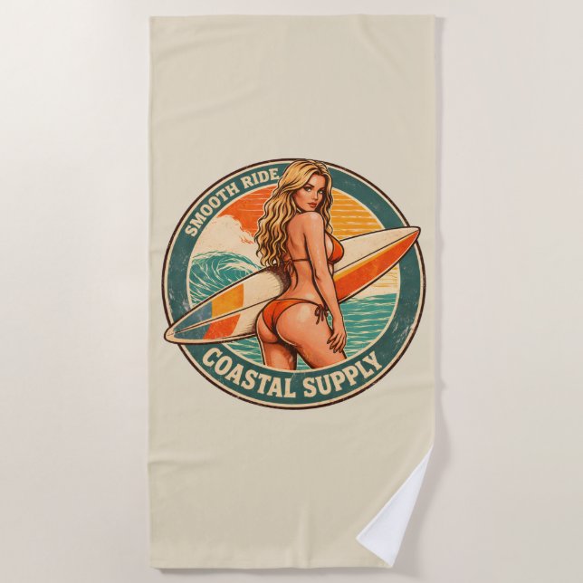 Toalha De Praia Smooth Ride Coastal Supply | Surf Pin-up Graphic (Frente)