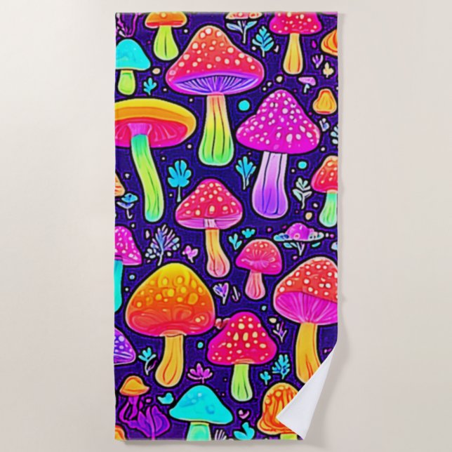 Toalha De Praia Soft Neon: Patch do Cogumelo de Cartoon (Frente)
