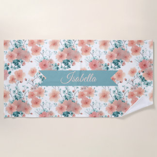 Toalha De Praia Soft Vintage Spring Pink Floral Personalized