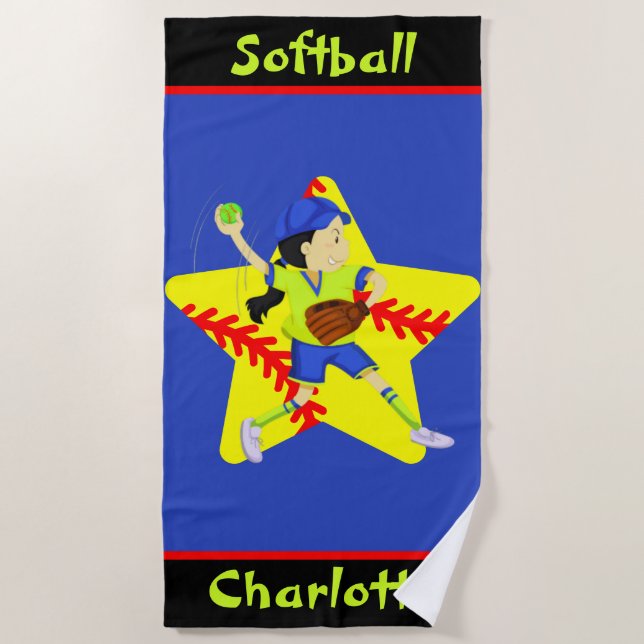 Toalha De Praia Softball Girls Star Pitcher Personalizadas (Frente)
