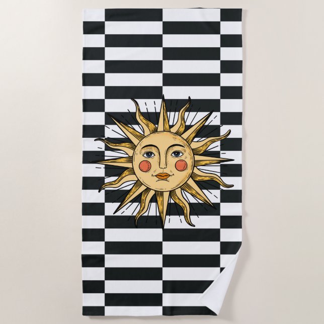 Toalha De Praia Sol amarelo com rosto (Frente)