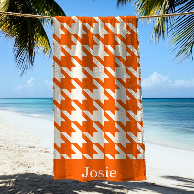 Toalha De Praia Solo Laranja Grande Padrão de Houndstooth (Criador carregado)