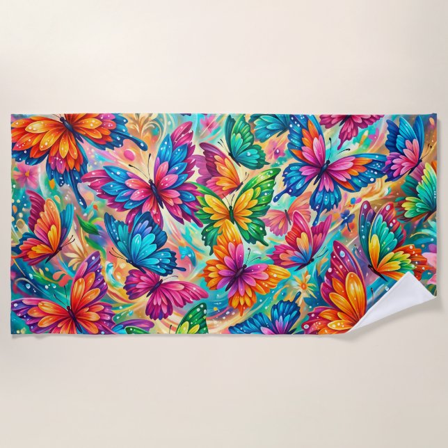 Toalha De Praia Sonho de Borboleta Vibrante – Boho Tropical (Frente)