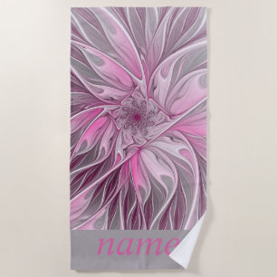 Toalha De Praia Sonho De Flor Rosa Fractal, Fantasia Floral, Nome