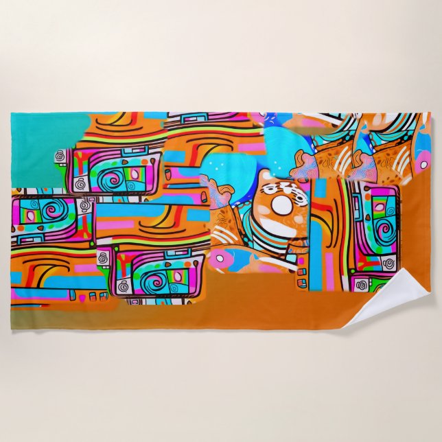 Toalha De Praia Sonhos Elétricos Laranja E Ciano — Desenho Abstrat (Frente)