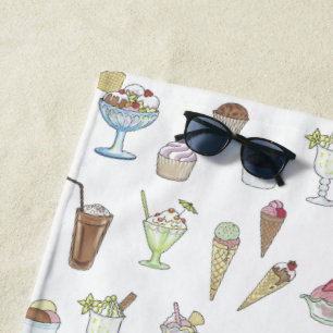 Toalha De Praia Sorvete Sundae Padrão Branco