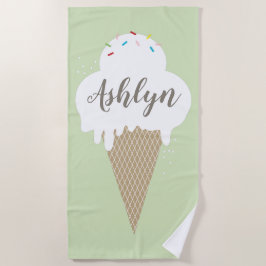 Toalha De Praia Sorvete Verde de Verão Personalizado