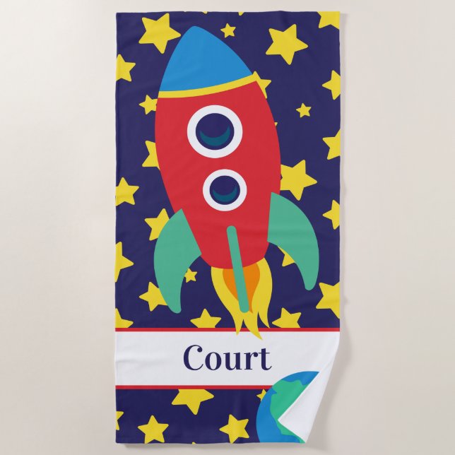 Toalha De Praia Space Rocket Personalised Beach Towel (Frente)
