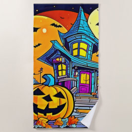 Toalha De Praia Spooky Haunted House Trabalho de arte
