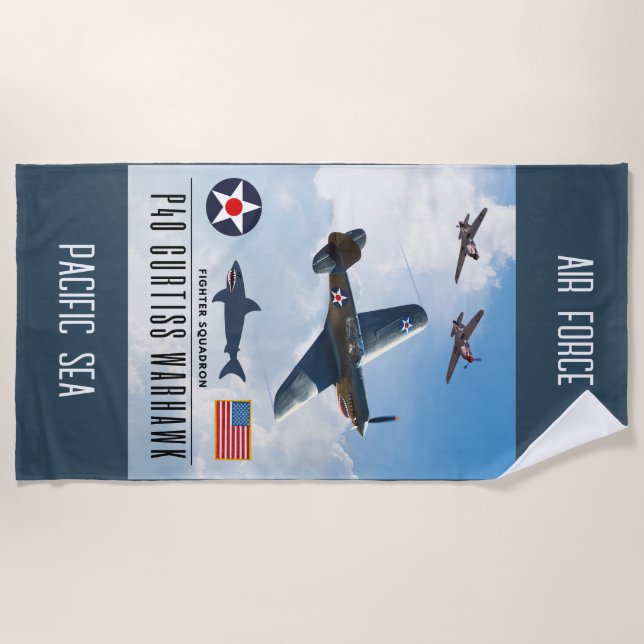 TOALHA DE PRAIA SQUADRON DE BRIGA DE WARHAWK P-40 CURTISS (Frente)