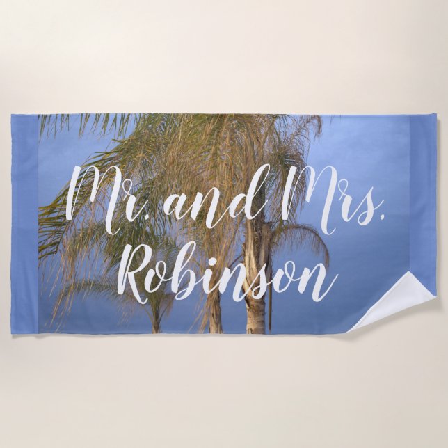 Toalha De Praia Sr. e Sra. Wedding Palm Trees Beach Towel (Frente)