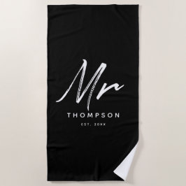 Toalha De Praia Sr. Moderno Preto Branco Minimalista Roteiro