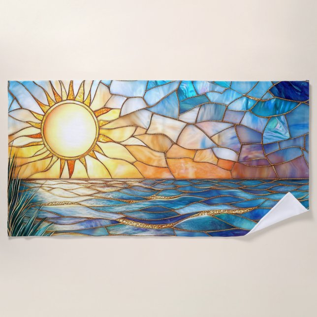 Toalha De Praia Stained Glass Ocean Sunset Beach Towel (Frente)