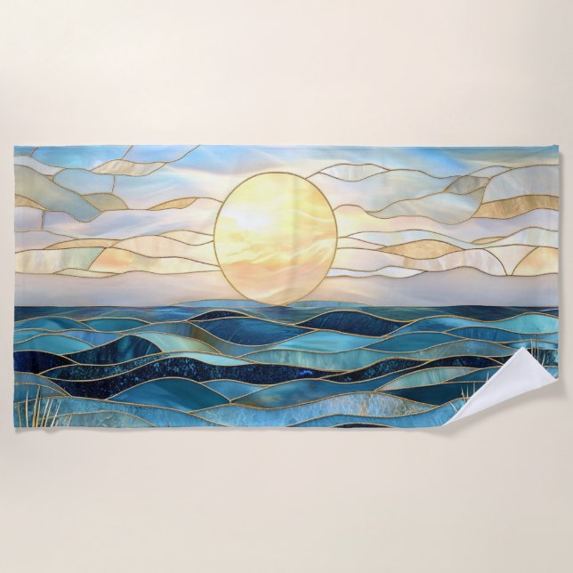 Toalha De Praia Stained Glass Ocean Sunset Beach Towel (Frente)