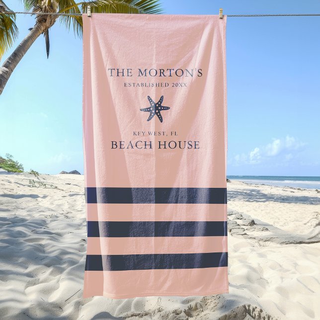 Toalha De Praia Starfish Family Beach House Náutica (Nautical Starfish Family Beach House Beach Towel)